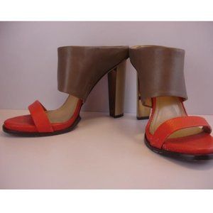 8.5 M BCBGMAXAZRIA Limber Sandals Coral orange Taupe Colorblock Heels leather